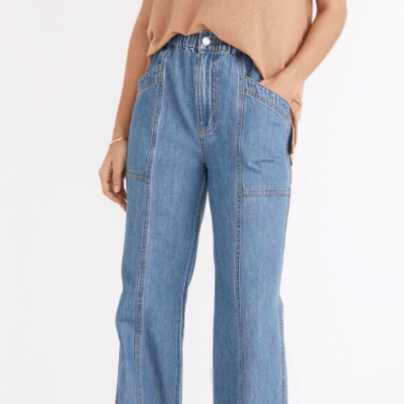 Madewell Women's Denim Pull-On Loose Flare Pants Size Small Reeves Wash - Picture 2 of 12